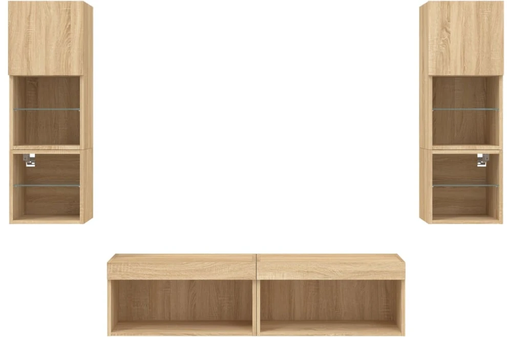 TV staliukas Sieninė TV sekcija su LED, 6 dalių, ąžuolo, apdirbta mediena