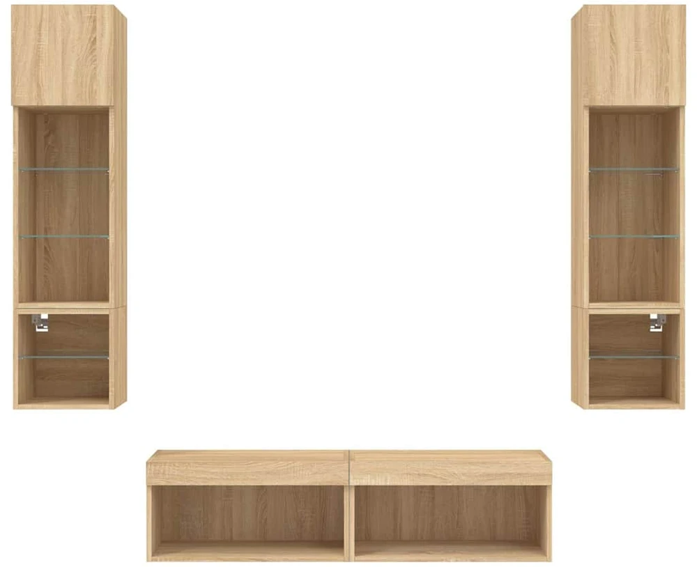 TV staliukas Sieninė TV sekcija su LED, 6 dalių, ąžuolo, apdirbta mediena