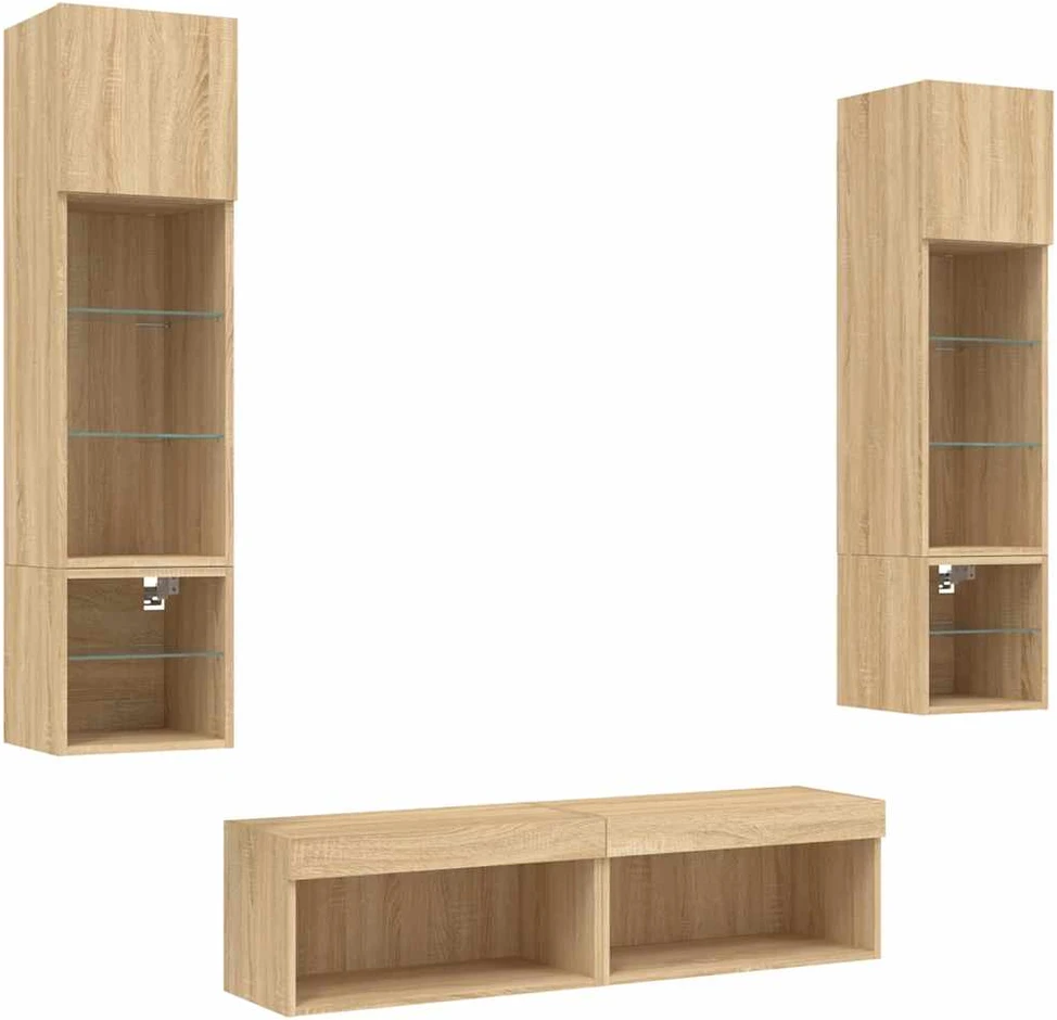TV staliukas Sieninė TV sekcija su LED, 6 dalių, ąžuolo, apdirbta mediena