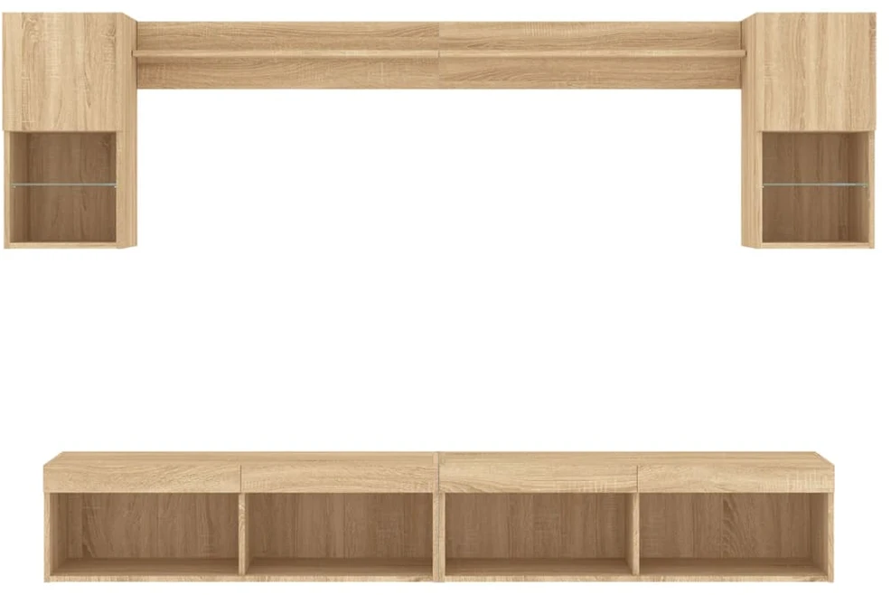 TV staliukas Sieninė TV sekcija su LED, 6 dalių, ąžuolo, apdirbta mediena