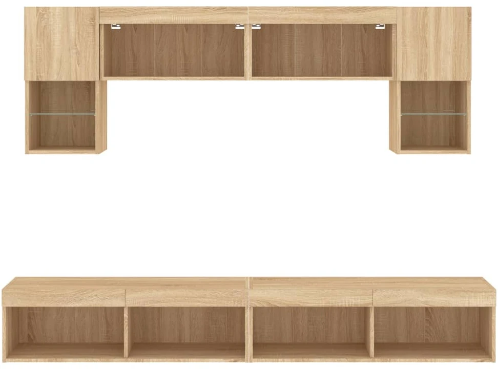 TV staliukas Sieninė TV sekcija su LED, 6 dalių, ąžuolo, apdirbta mediena