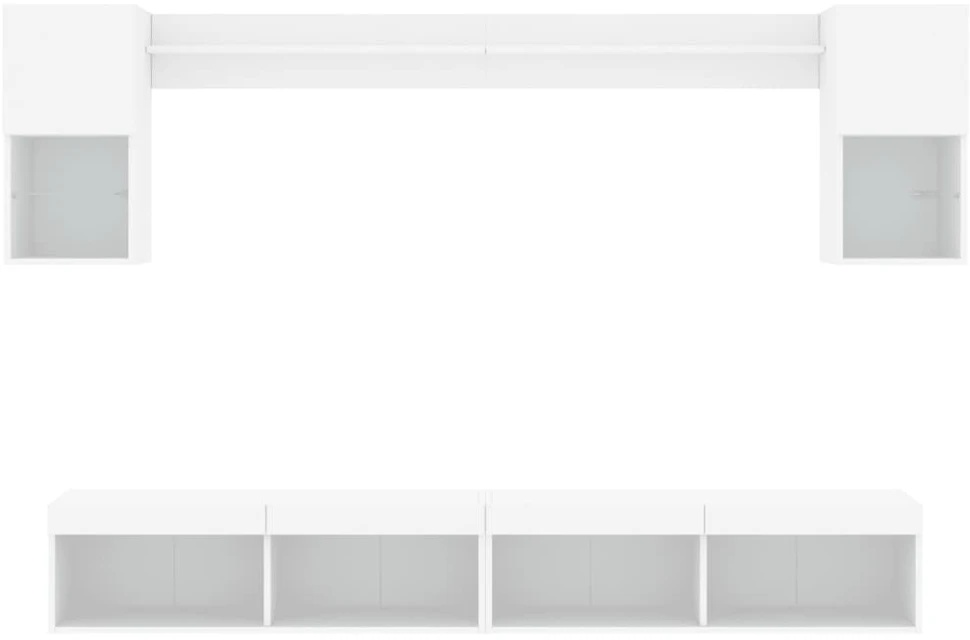 TV staliukas Sieninė TV sekcija su LED, 6 dalių, balta, apdirbta mediena