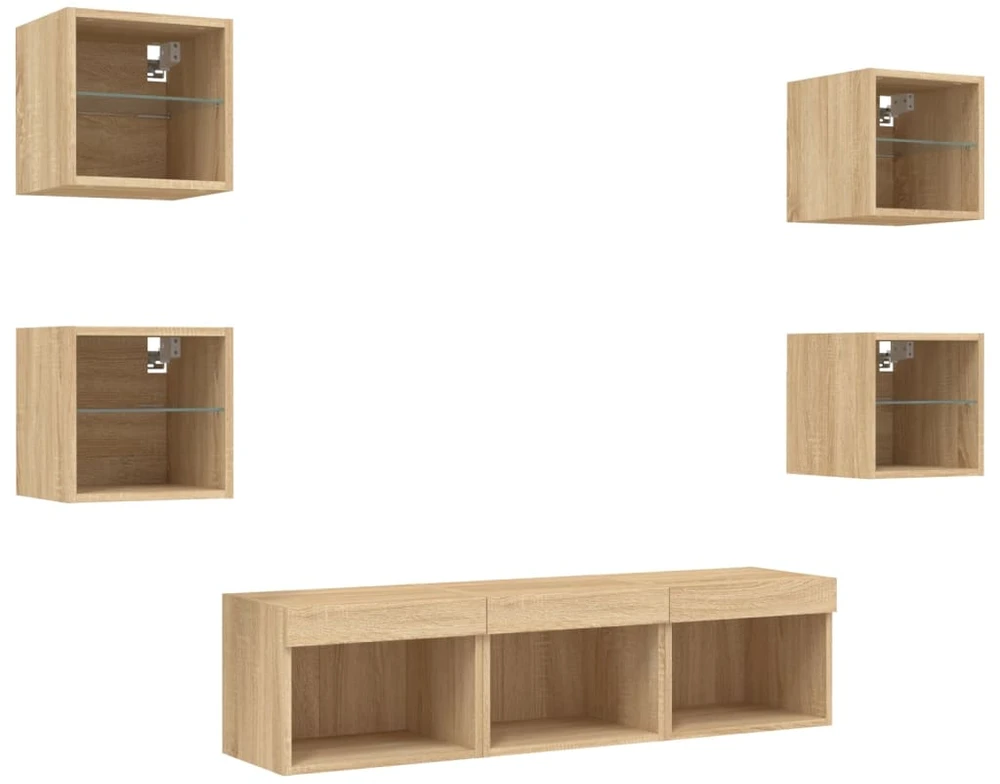 TV staliukas Sieninė TV sekcija su LED, 7 dalių, ąžuolo, apdirbta mediena