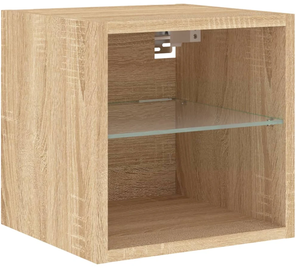 Sieninė TV sekcija su LED, 8 dalių, ąžuolo, apdirbta mediena