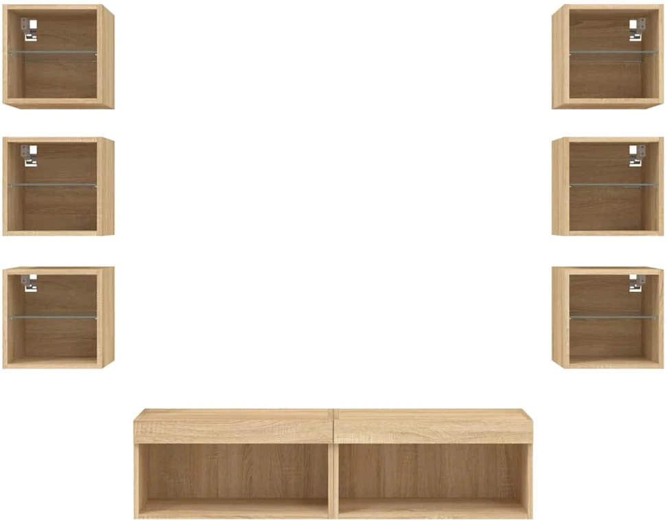TV staliukas Sieninė TV sekcija su LED, 8 dalių, ąžuolo, apdirbta mediena