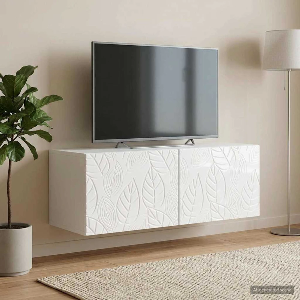 TV staliukas Sieninė TV spintelė 59,5 x 31 cm Itin blizgi balta