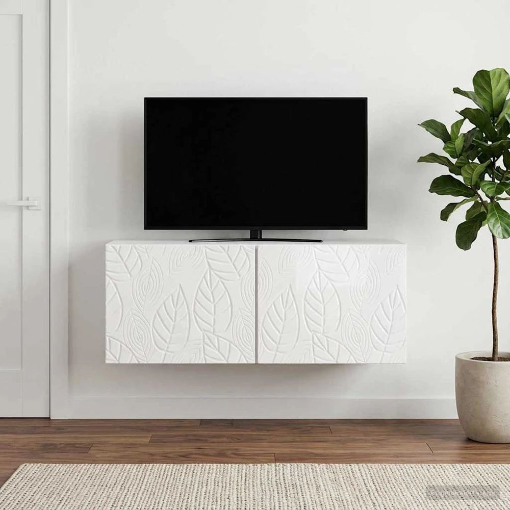 TV staliukas Sieninė TV spintelė 59,5 x 31 cm Itin blizgi balta