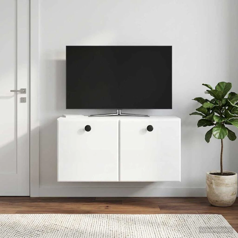 TV staliukas Sieninė TV spintelė 59,5 x 31 x 30 cm Itin blizgi balta