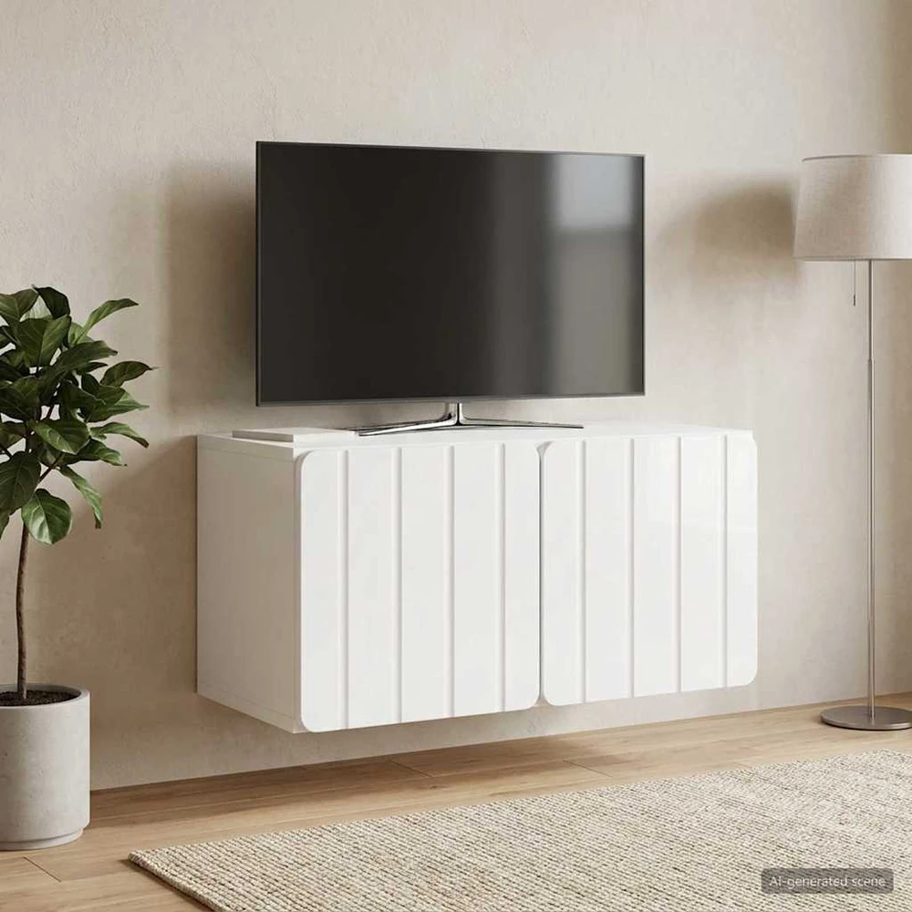 TV staliukas Sieninė TV spintelė 59,5 x 31 x 30 cm Itin blizgi balta