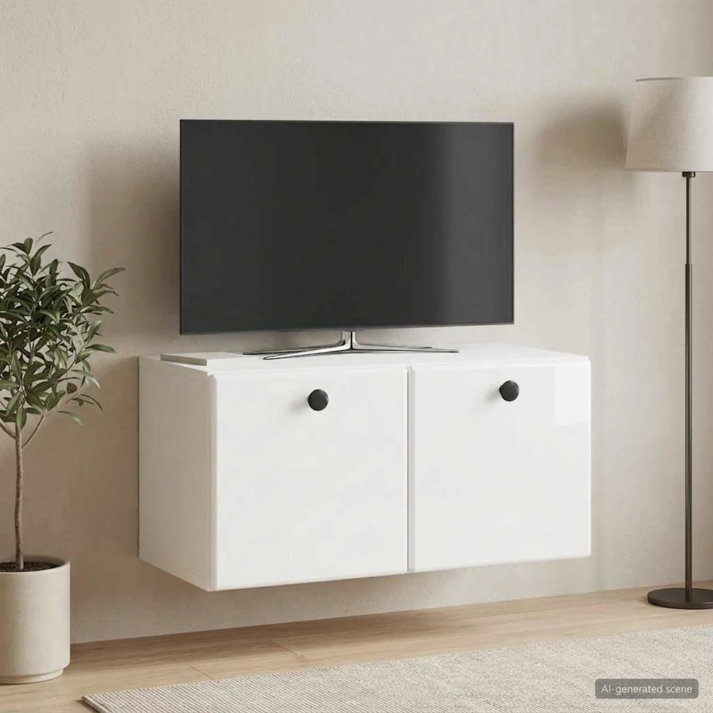 TV staliukas Sieninė TV spintelė 59,5 x 31 x 30 cm Itin blizgi balta