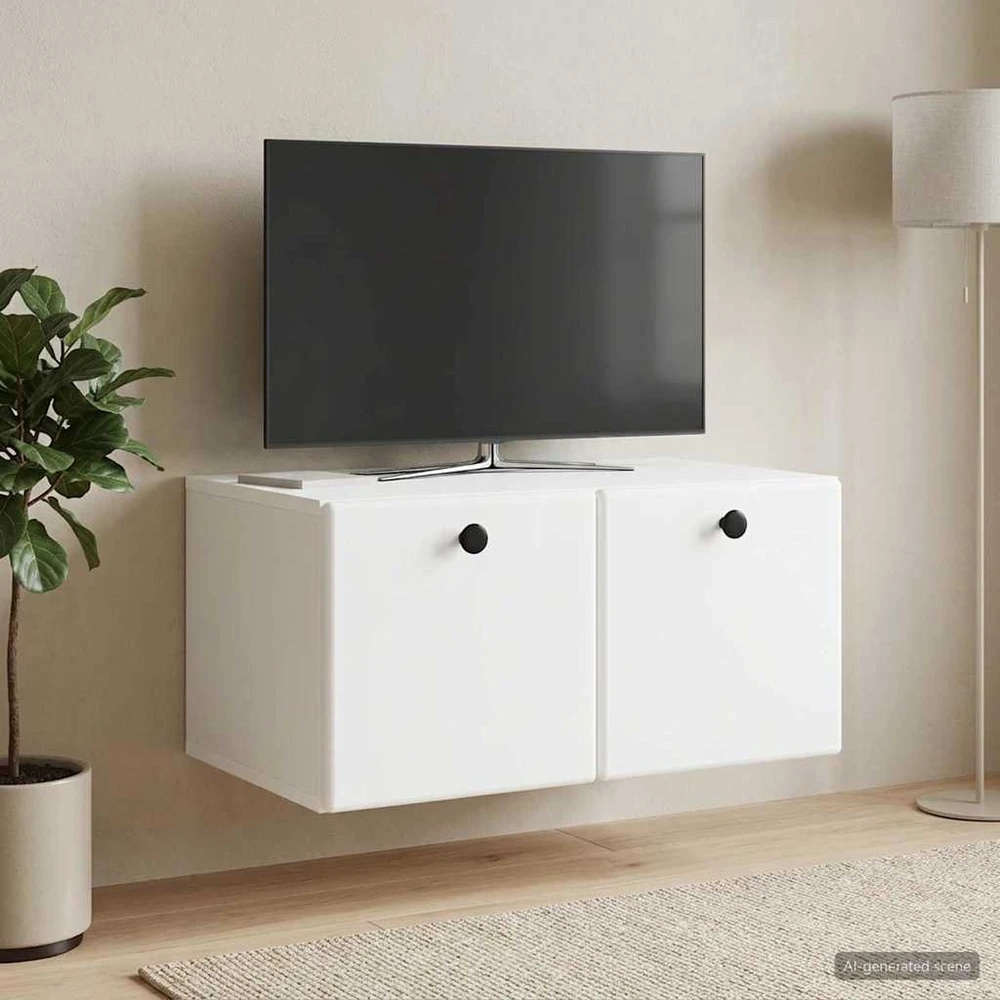 TV staliukas Sieninė TV spintelė 59,5 x 41 x 30 cm Balta Apdirbta mediena
