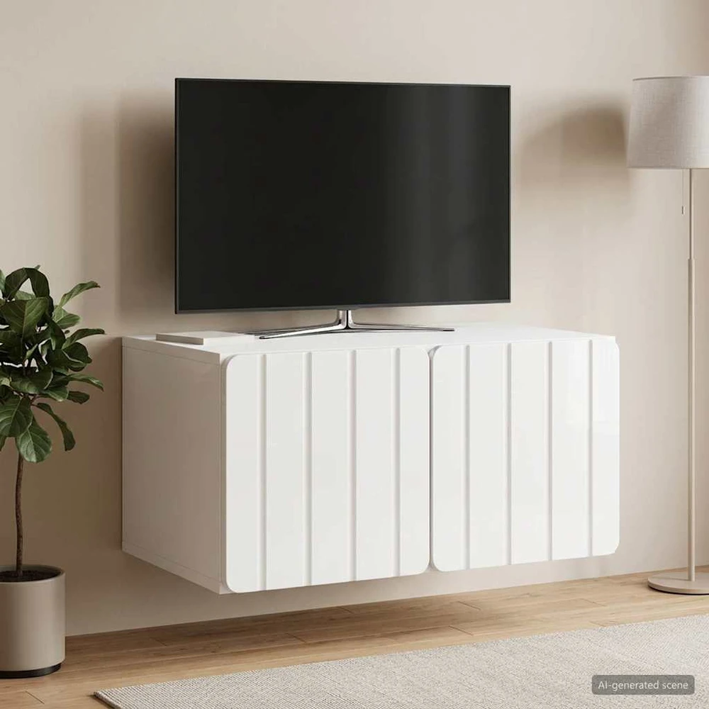 TV staliukas Sieninė TV spintelė 59,5 x 41 x 30 cm Itin blizgi balta