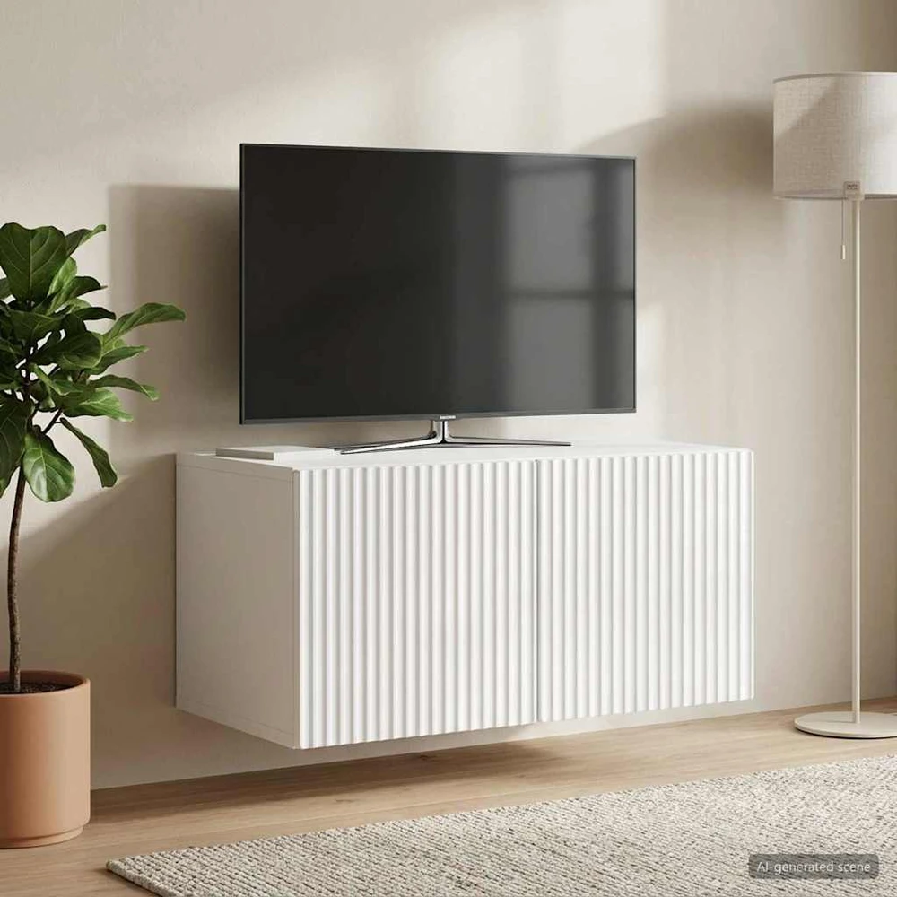 TV staliukas Sieninė TV spintelė 59,5 x 41 x 30 cm Itin blizgi balta
