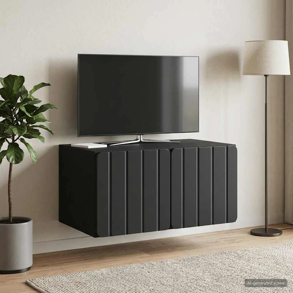TV staliukas Sieninė TV spintelė 59,5 x 41 x 30 cm Juoda Apdirbta mediena