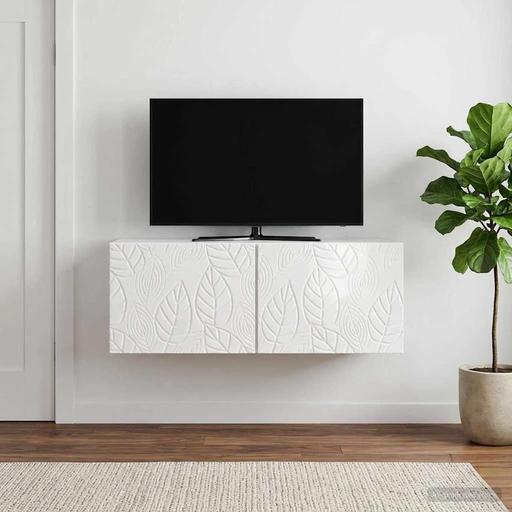TV staliukas Sieninė TV spintelė 78,5 x 31 cm Itin blizgi balta