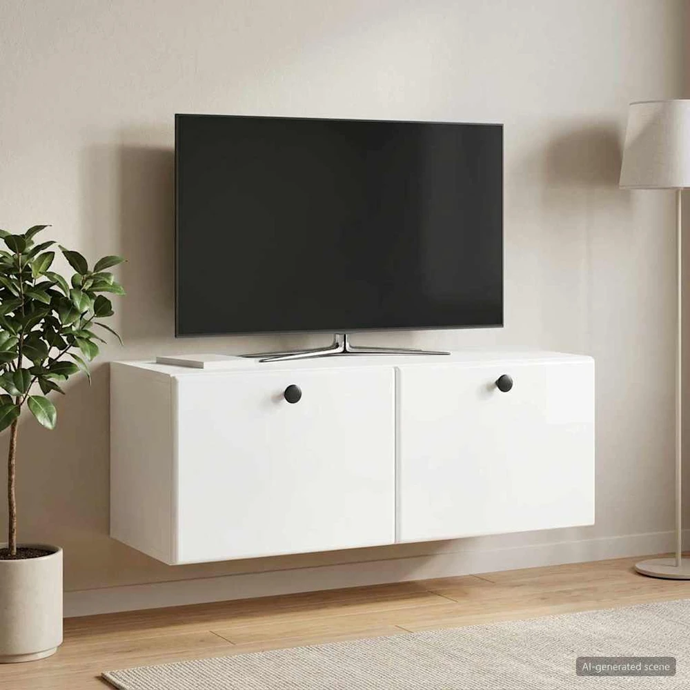 TV staliukas Sieninė TV spintelė 78,5 x 31 x 30 cm Itin blizgi balta
