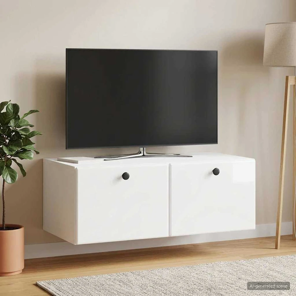 TV staliukas Sieninė TV spintelė 78,5 x 41 x 30 cm Itin blizgi balta