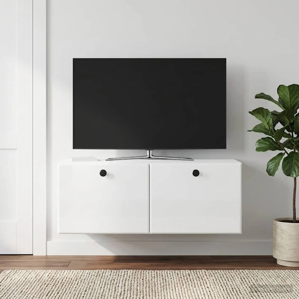 TV staliukas Sieninė TV spintelė 78,5 x 41 x 30 cm Itin blizgi balta