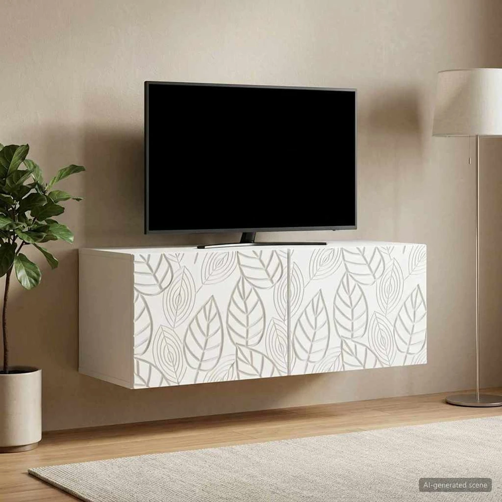 TV staliukas Sieninė TV spintelė 98 x 31 cm Balta Apdirbta mediena
