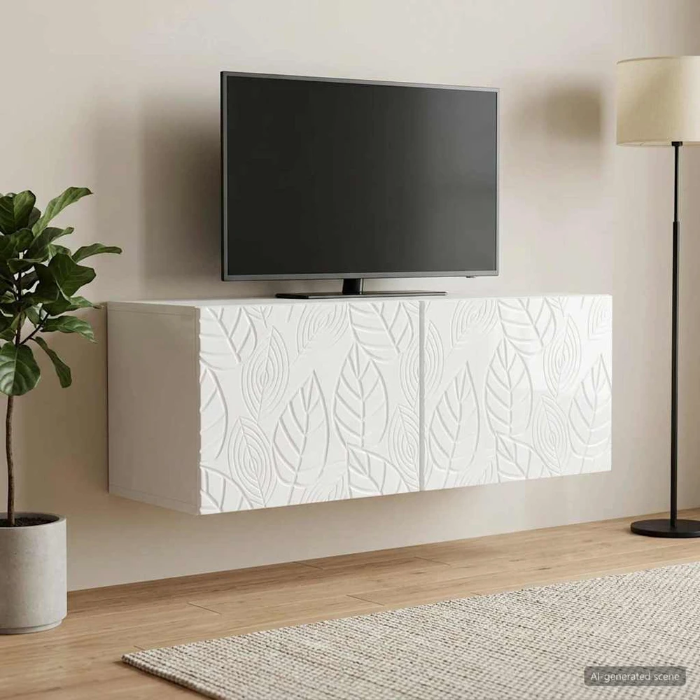 TV staliukas Sieninė TV spintelė 98 x 31 cm Itin blizgi balta