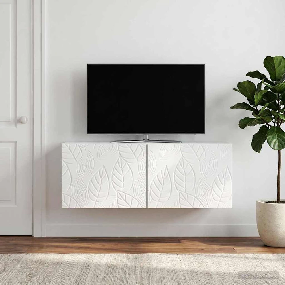 TV staliukas Sieninė TV spintelė 98 x 31 cm Itin blizgi balta