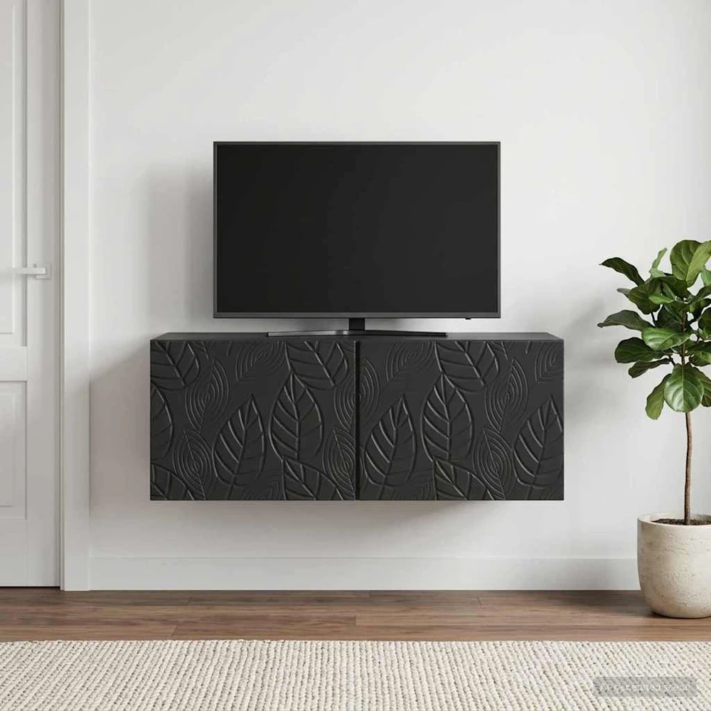 TV staliukas Sieninė TV spintelė 98 x 31 cm Juoda Apdirbta mediena