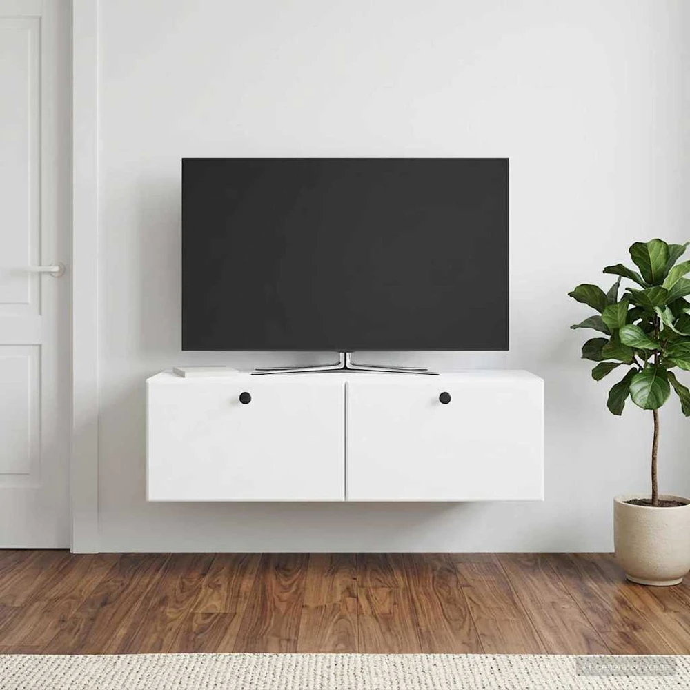 TV staliukas Sieninė TV spintelė 98 x 31 x 30 cm Balta Apdirbta mediena