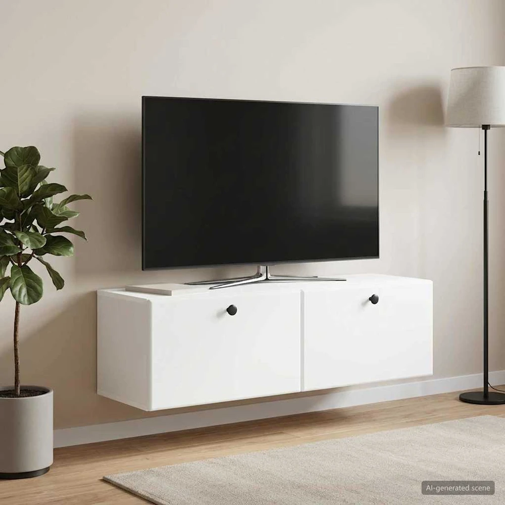 TV staliukas Sieninė TV spintelė 98 x 31 x 30 cm Balta Apdirbta mediena