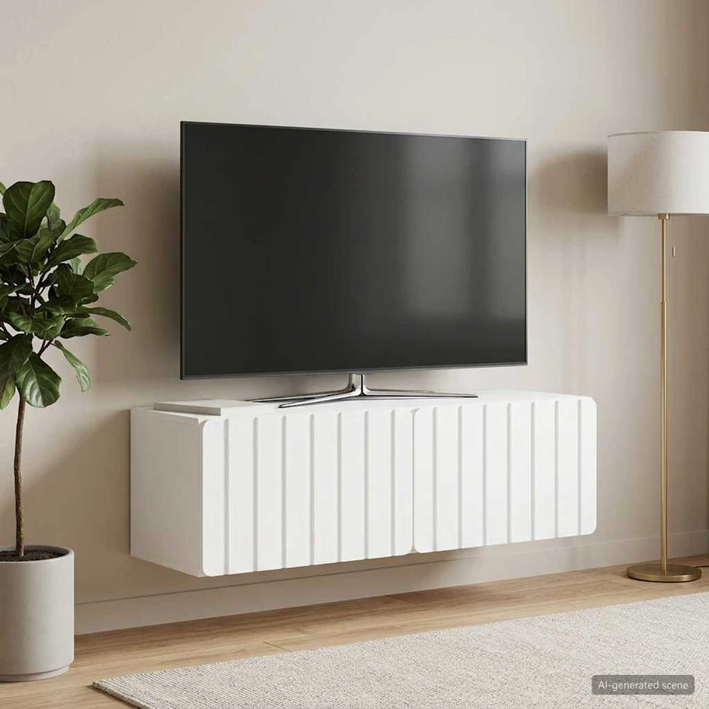 TV staliukas Sieninė TV spintelė 98 x 31 x 30 cm Balta Apdirbta mediena