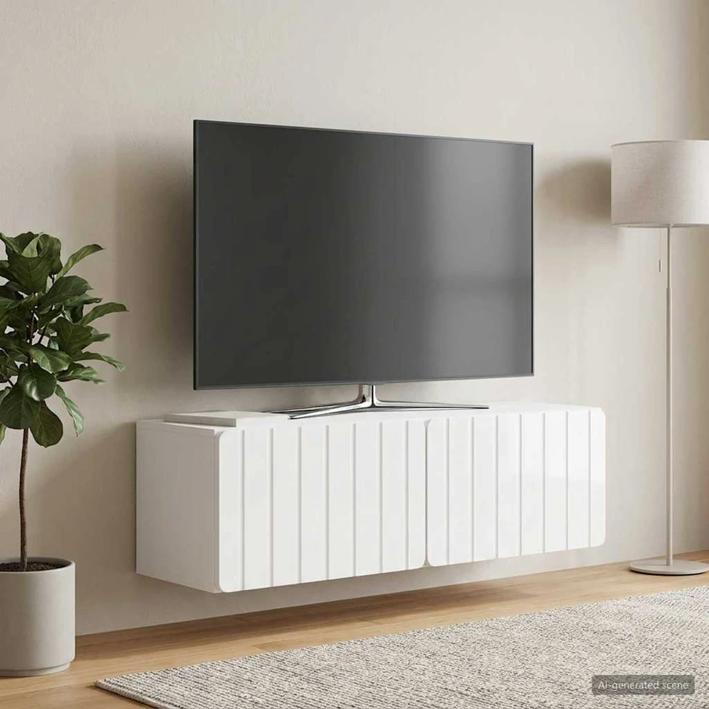 TV staliukas Sieninė TV spintelė 98 x 31 x 30 cm Itin blizgi balta