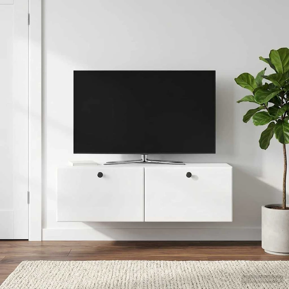TV staliukas Sieninė TV spintelė 98 x 31 x 30 cm Itin blizgi balta