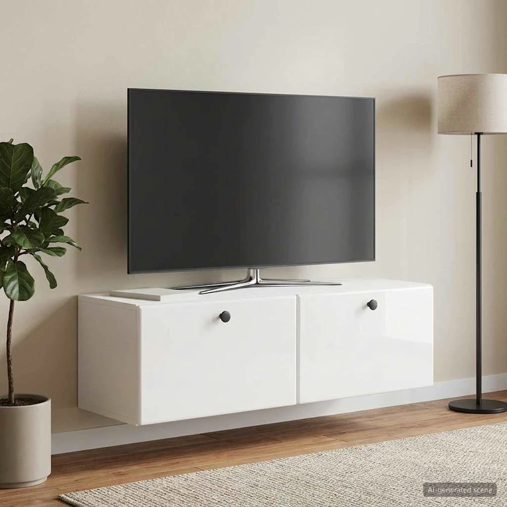 TV staliukas Sieninė TV spintelė 98 x 31 x 30 cm Itin blizgi balta