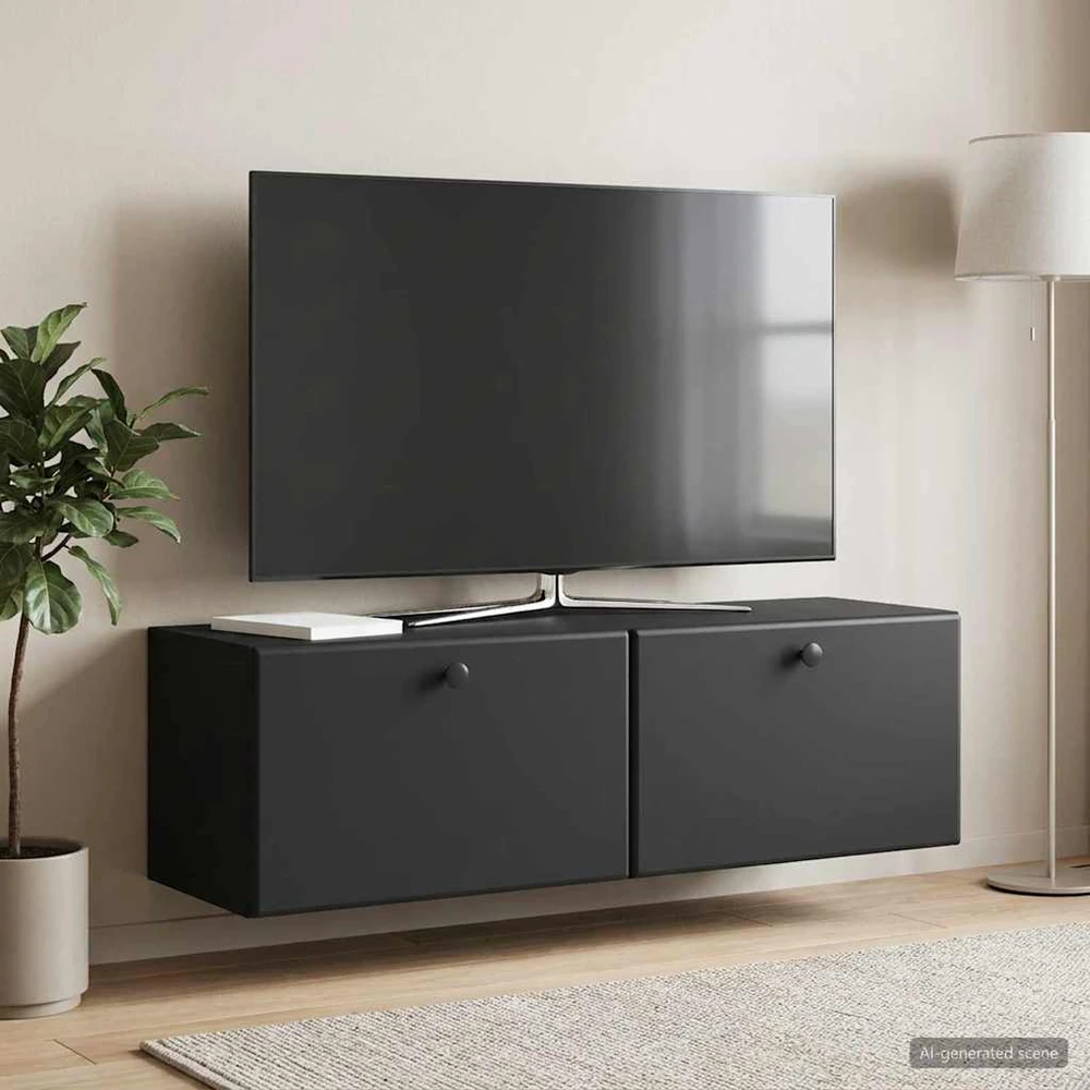 TV staliukas Sieninė TV spintelė 98 x 31 x 30 cm Juoda Apdirbta mediena