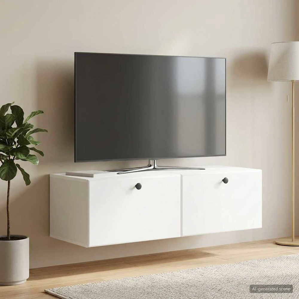 TV staliukas Sieninė TV spintelė 98 x 41 x 30 cm Balta Apdirbta mediena