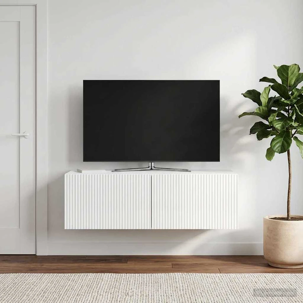 TV staliukas Sieninė TV spintelė 98 x 41 x 30 cm Itin blizgi balta