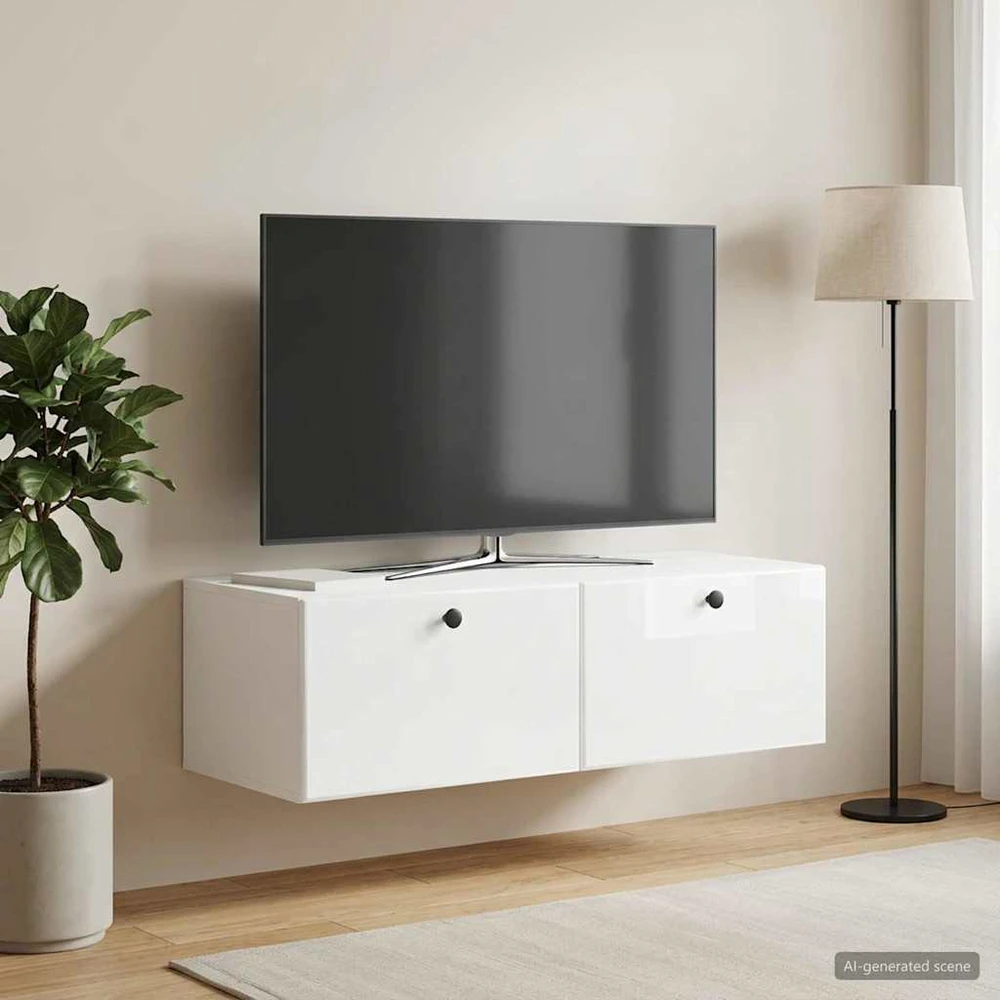 TV staliukas Sieninė TV spintelė 98 x 41 x 30 cm Itin blizgi balta