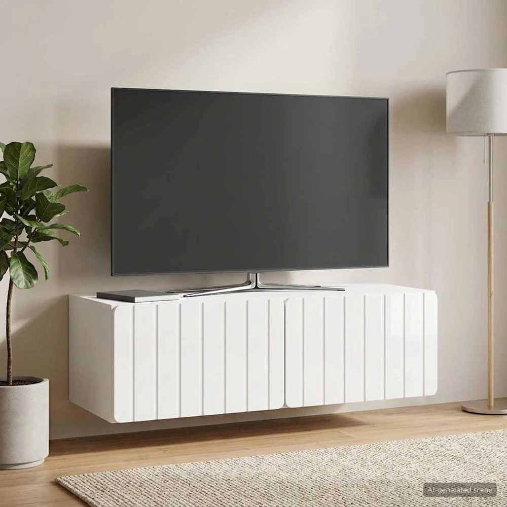 TV staliukas Sieninė TV spintelė 98 x 41 x 30 cm Itin blizgi balta