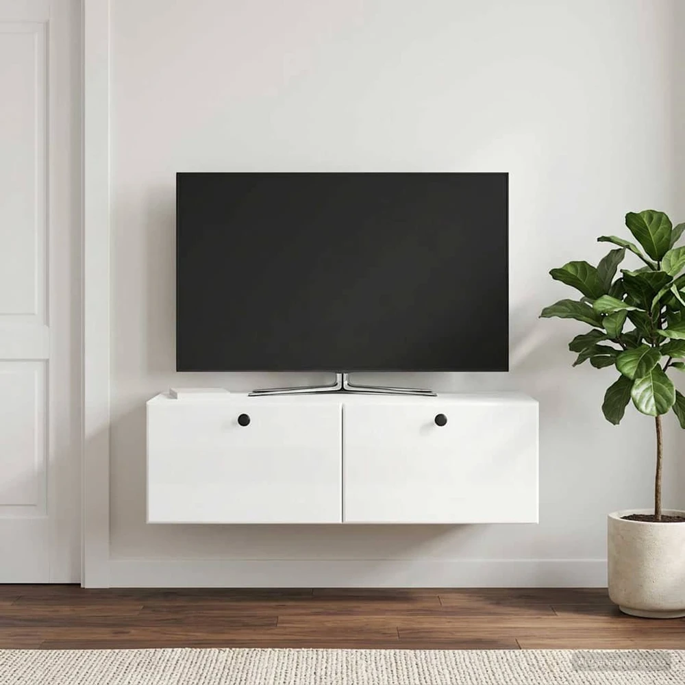TV staliukas Sieninė TV spintelė 98 x 41 x 30 cm Itin blizgi balta