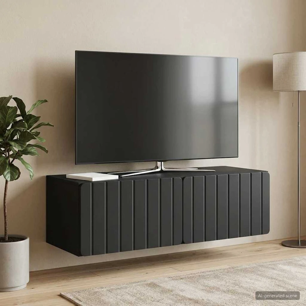 TV staliukas Sieninė TV spintelė 98 x 41 x 30 cm Juoda Apdirbta mediena