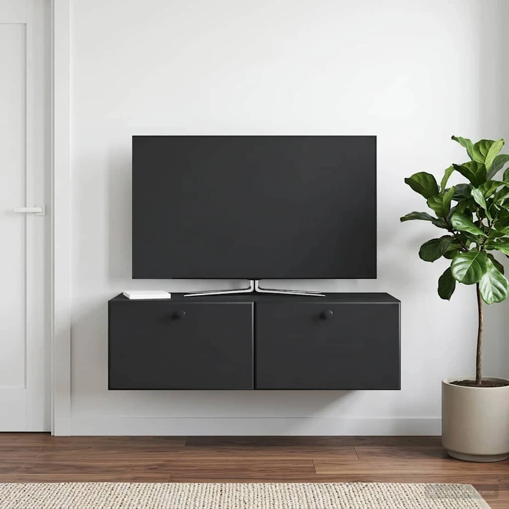 TV staliukas Sieninė TV spintelė 98 x 41 x 30 cm Juoda Apdirbta mediena