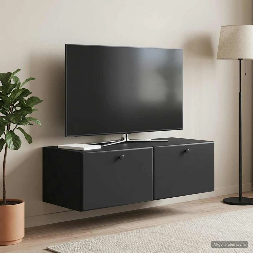 TV staliukas Sieninė TV spintelė 98 x 41 x 30 cm Juoda Apdirbta mediena