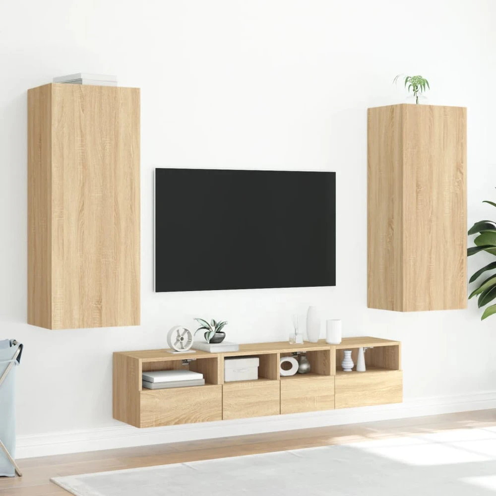 TV staliukas Sieninė TV spintelė, ąžuolo, 40,5x30x102cm, apdirbta mediena