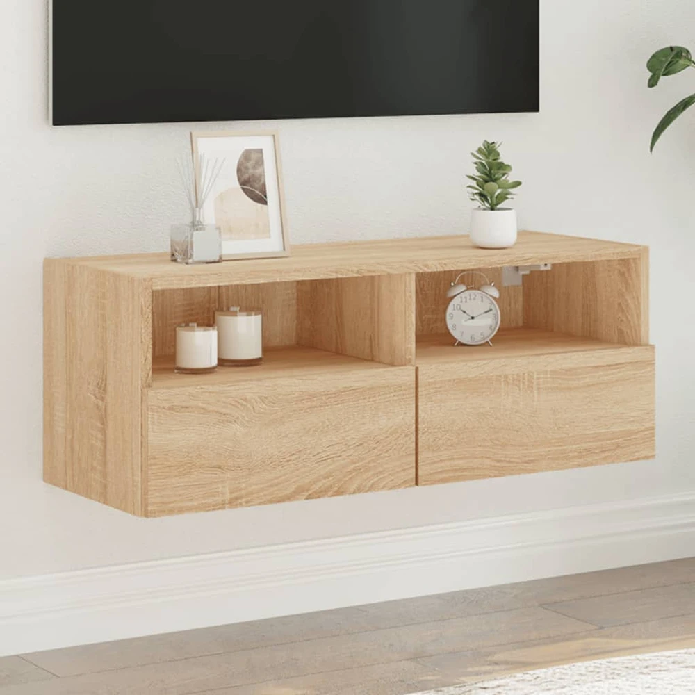 TV staliukas Sieninė TV spintelė, ąžuolo, 80x30x30cm, apdirbta mediena