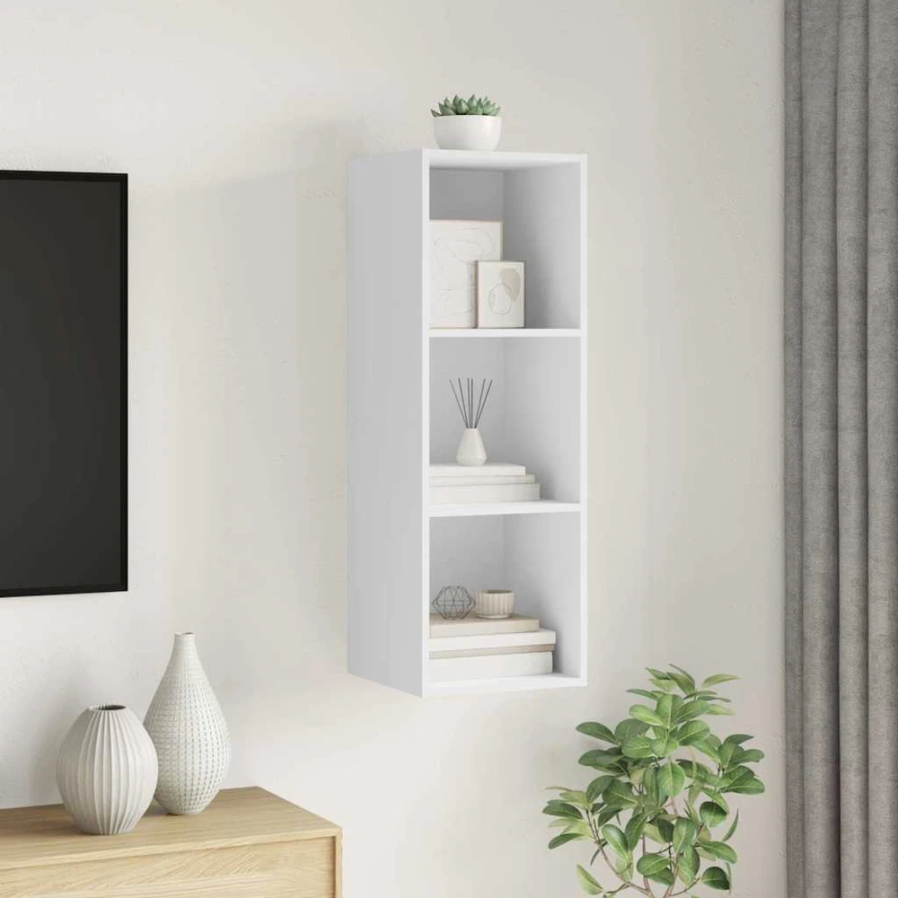 TV staliukas Sieninė TV spintelė, balta, 37x37x107cm, apdirbta mediena