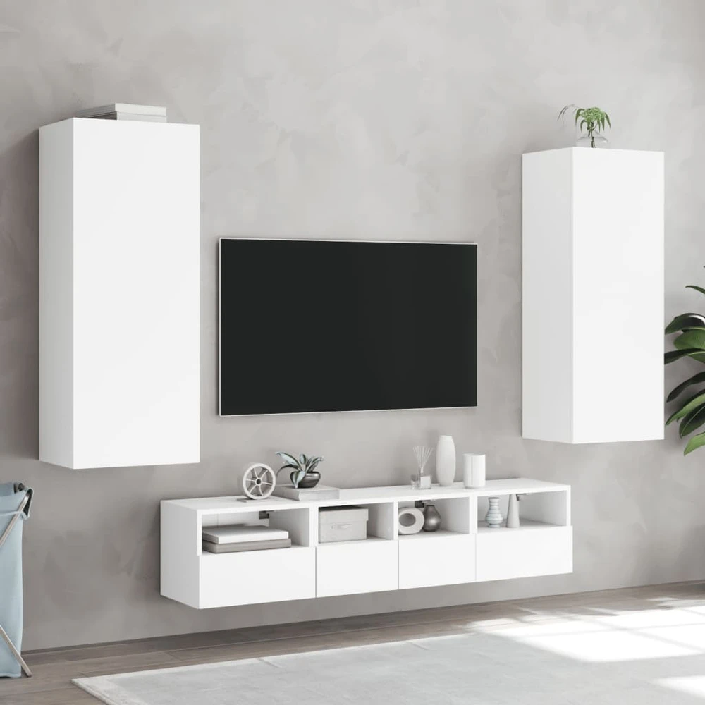 TV staliukas Sieninė TV spintelė, balta, 40,5x30x102cm, apdirbta mediena