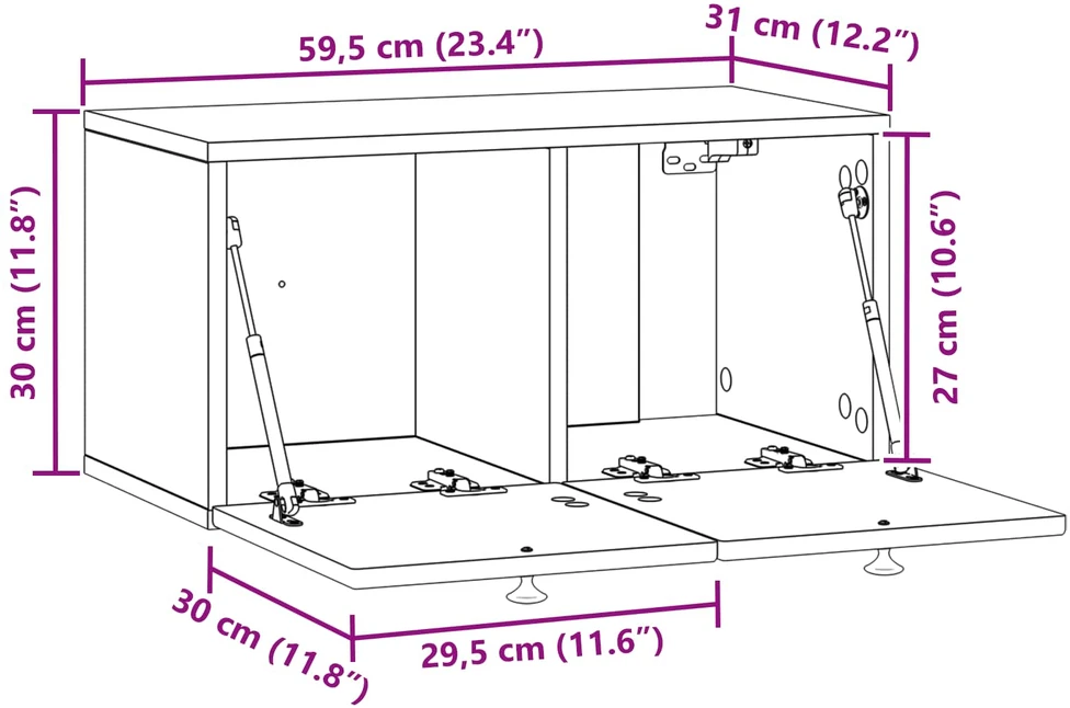 TV staliukas Sieninė TV spintelė Balta 59,5 x 31 x 30 cm Apdirbta mediena