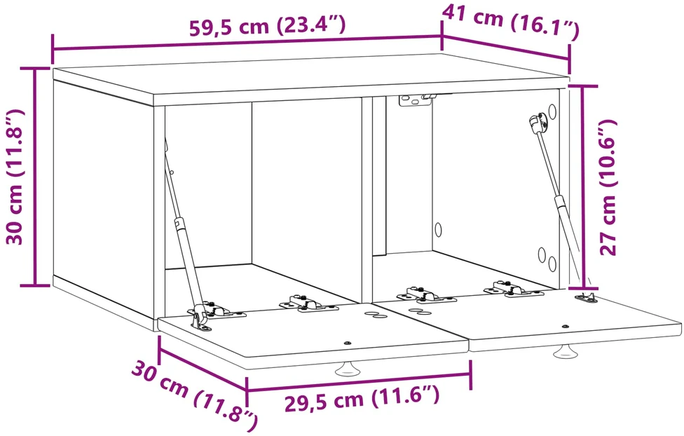 TV staliukas Sieninė TV spintelė Balta 59,5 x 41 x 30 cm Apdirbta mediena