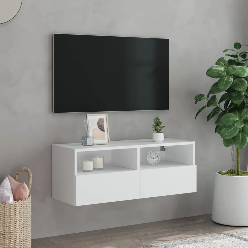 TV staliukas Sieninė TV spintelė, balta, 80x30x30cm, apdirbta mediena