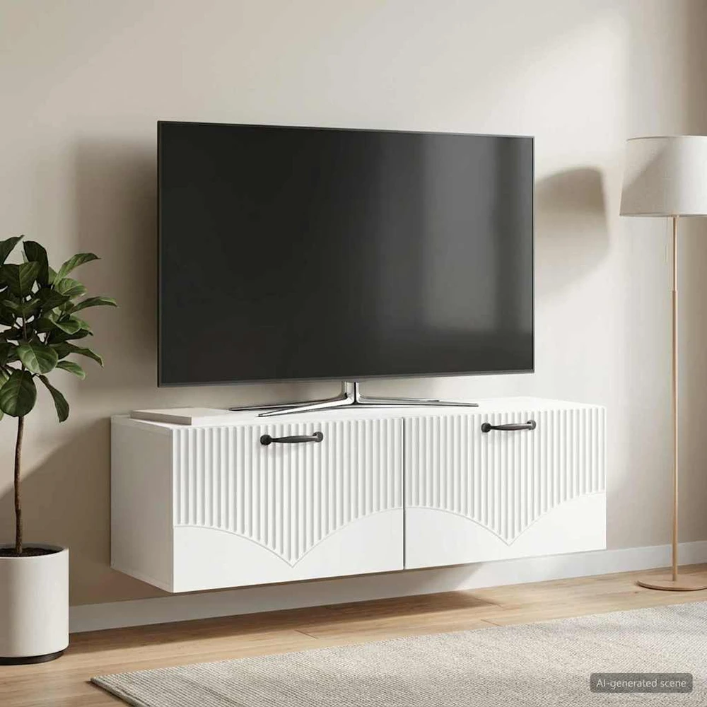 TV staliukas Sieninė TV spintelė Balta 98 x 31 x 30 cm Apdirbta mediena