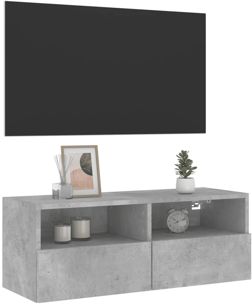 TV staliukas Sieninė TV spintelė, betono pilka, 80x30x30cm, apdirbta mediena